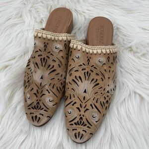 Veracruz Tan Leather Cutout "Olivetta Mules" Size 41 US 10 - Slip On Pointed Toe